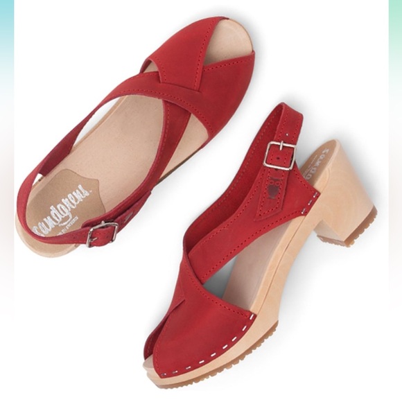 Sandgrens Morocco Clog Sandal size 37 Red 2 5/8” heel - Picture 2 of 9